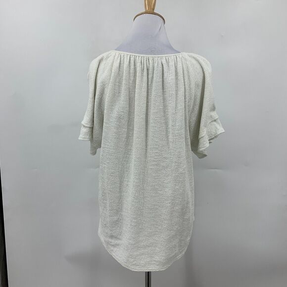 Madewell Textured Thread Top Women M Ivory Tiered Sleeve Keyhole Textured - Picture 6 of 13